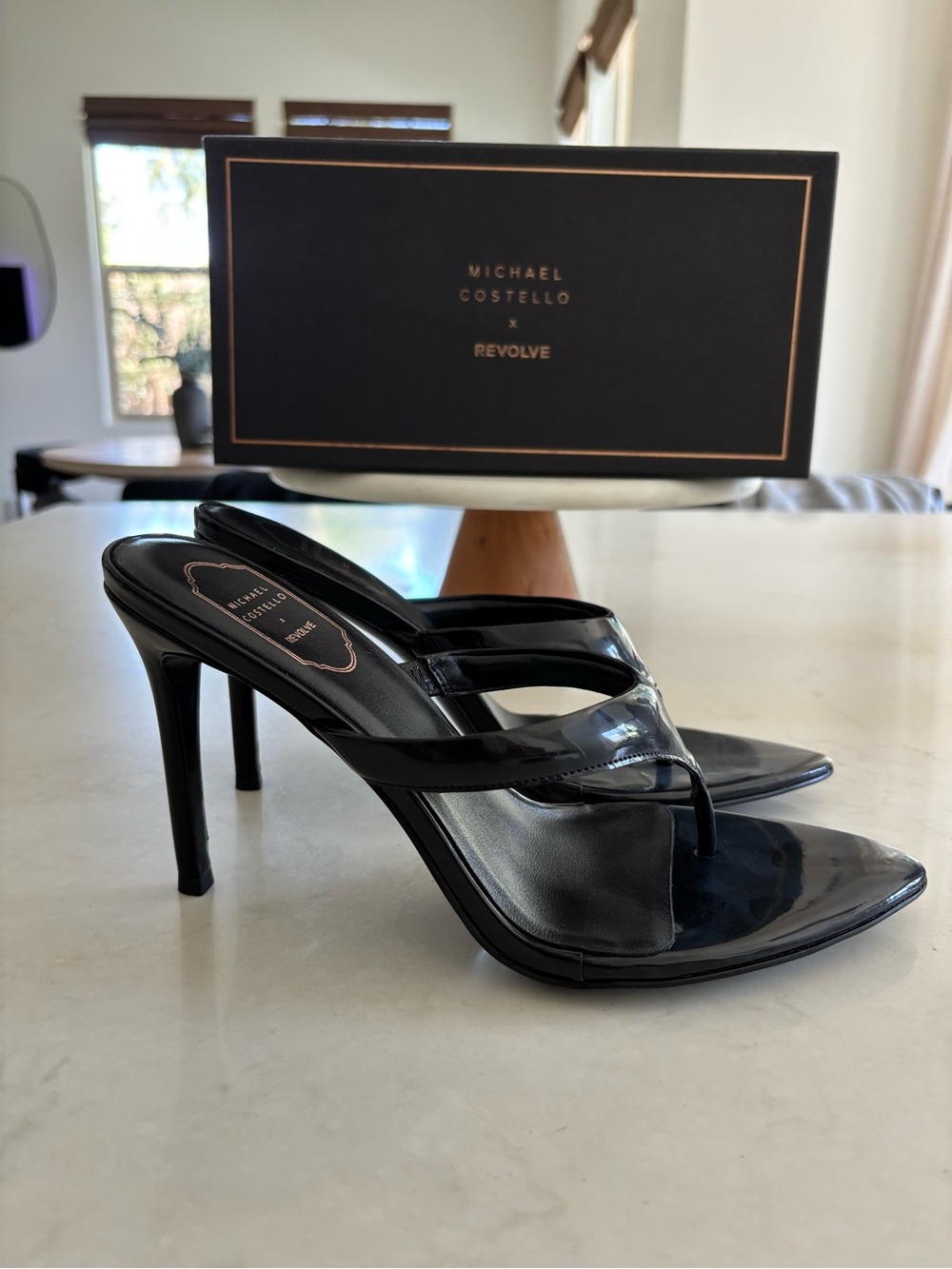 Michael Costello Black Patent Pointed-Toe Thong Mules - Picture 4 of 7